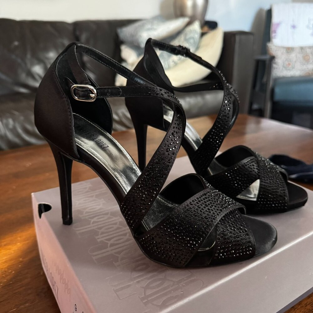 Jennifer Lopez Flora Heels - Black Rhinestone - Size 9